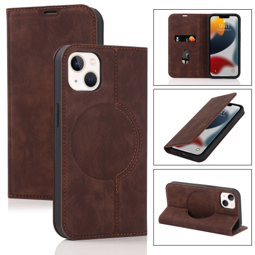 

For iPhone 13 mini Wireless Charging Magsafe Leather Phone Case (Brown)