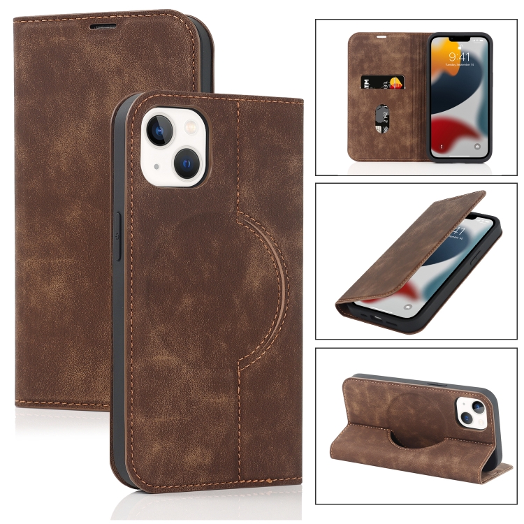 

For iPhone 13 mini Wireless Charging Magsafe Leather Phone Case (Coffe)