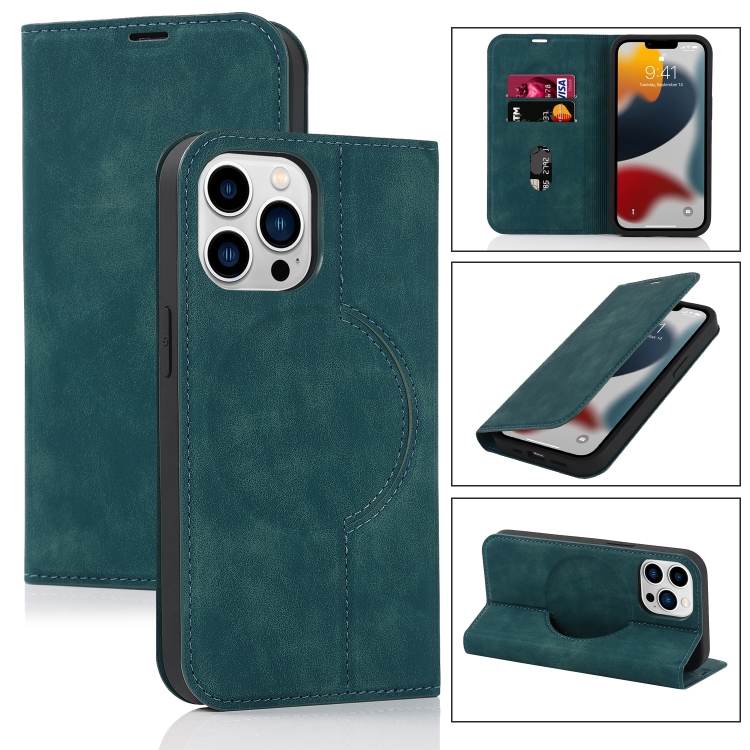 

Wireless Charging Magsafe Leather Phone Case For iPhone 13 Pro Max(Blue)
