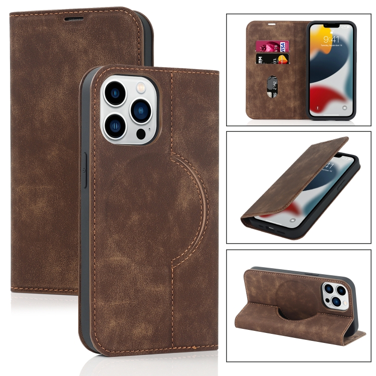 

Wireless Charging Magsafe Leather Phone Case For iPhone 13 Pro(Coffe)