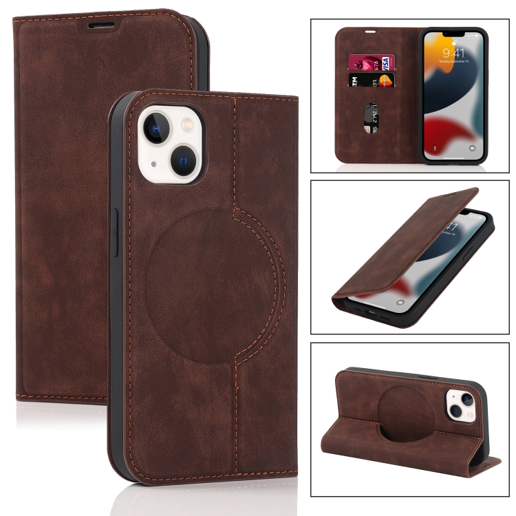 

Wireless Charging Magsafe Leather Phone Case For iPhone 13(Brown)
