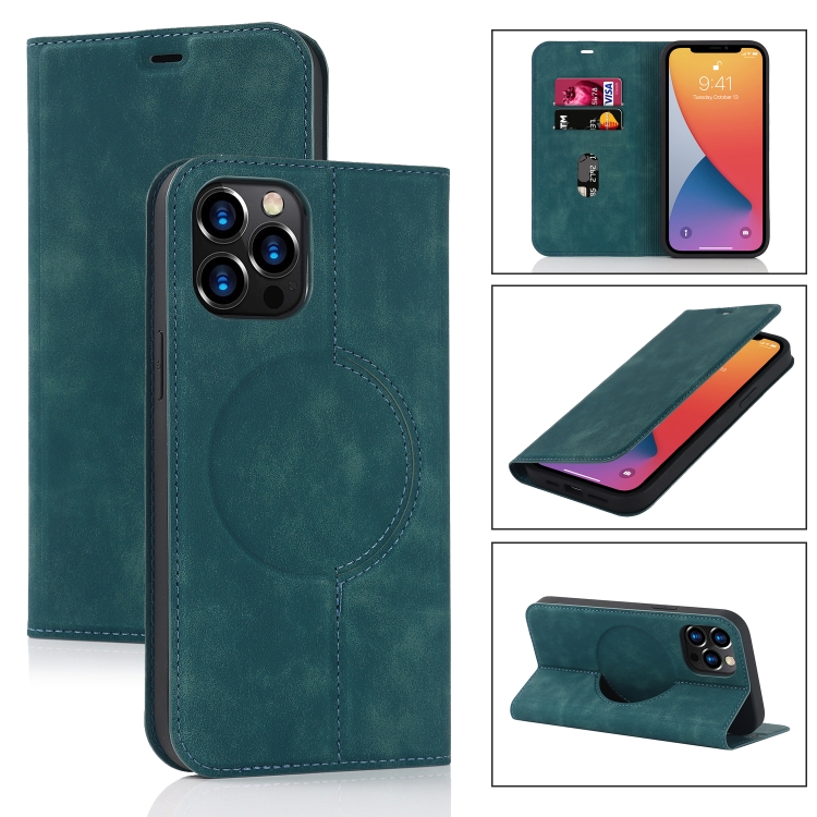 

Wireless Charging Magsafe Leather Phone Case For iPhone 12 Pro Max(Blue)