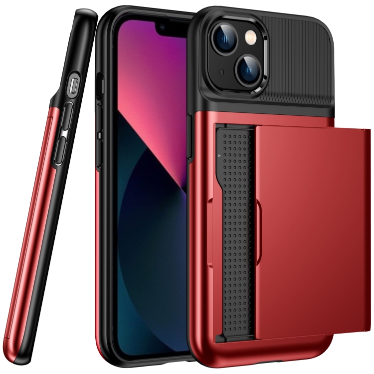 

Card Slot Armor PC + TPU Phone Case For iPhone 14 Max(Red)