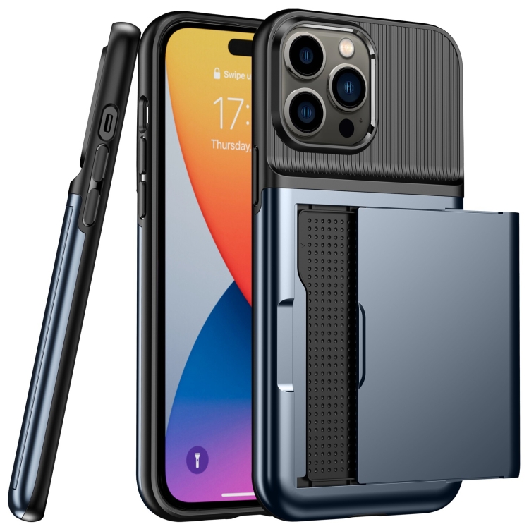 

Card Slot Armor PC + TPU Phone Case For iPhone 14 Pro Max(Blue)