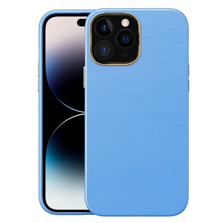 

Electroplating Skin Texture PC + TPU Phone Case For iPhone 14 Pro(Light Blue)
