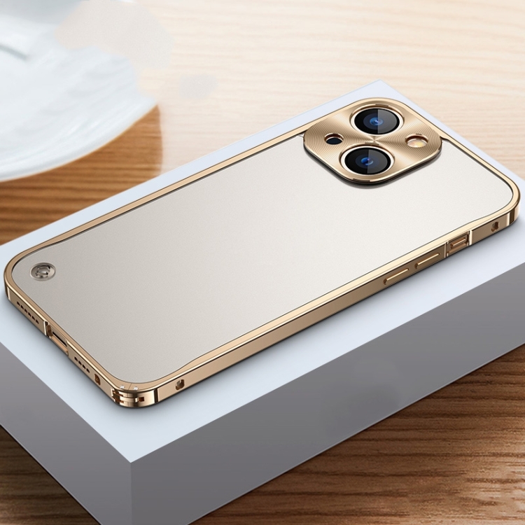 

Metal Frame + Frosted PC Phone Case For iPhone 14 Max(Gold)