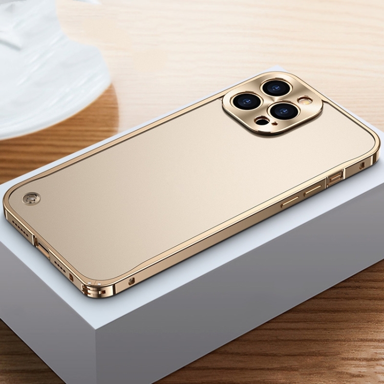

Metal Frame + Frosted PC Phone Case For iPhone 14 Pro(Gold)