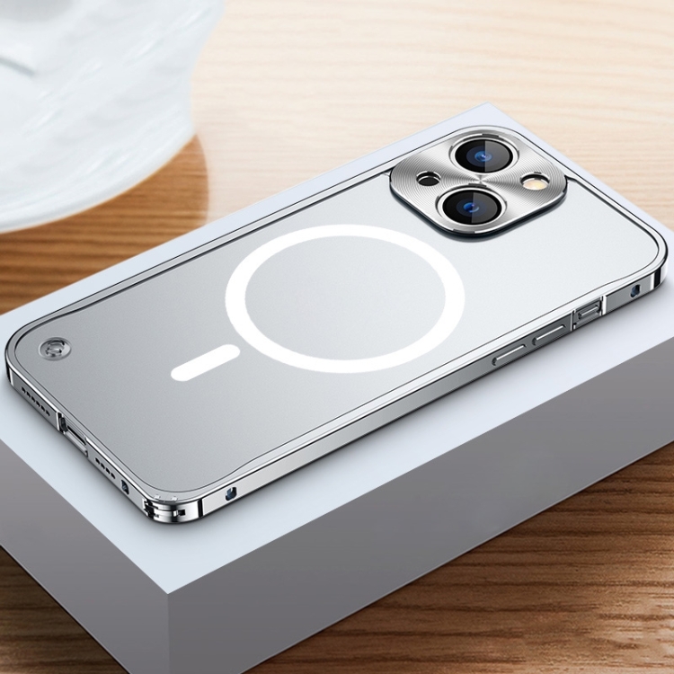 

For iPhone 14 MagSafe Magnetic Metal Frame Frosted Phone Case (Silver)