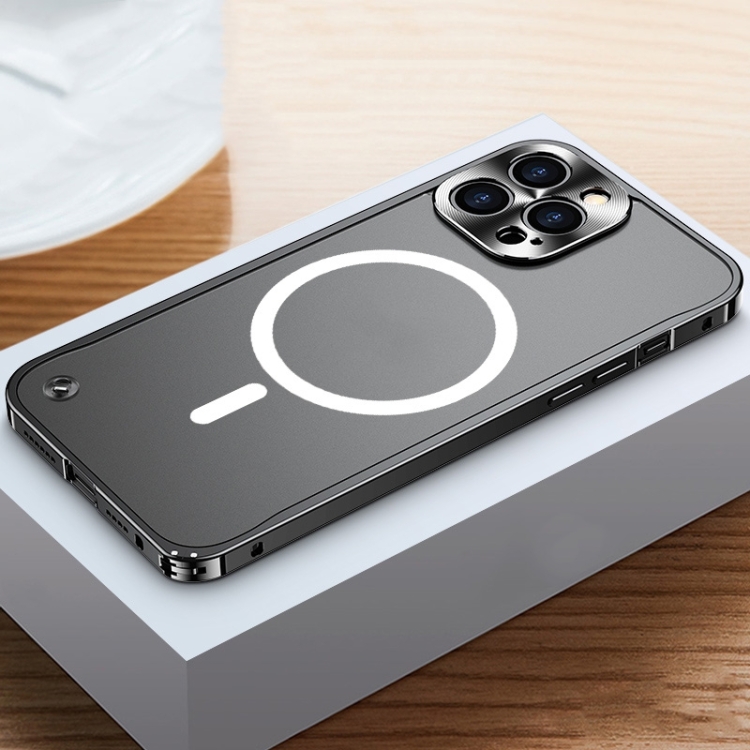 

For iPhone 14 Pro MagSafe Magnetic Metal Frame Frosted Phone Case(Black)