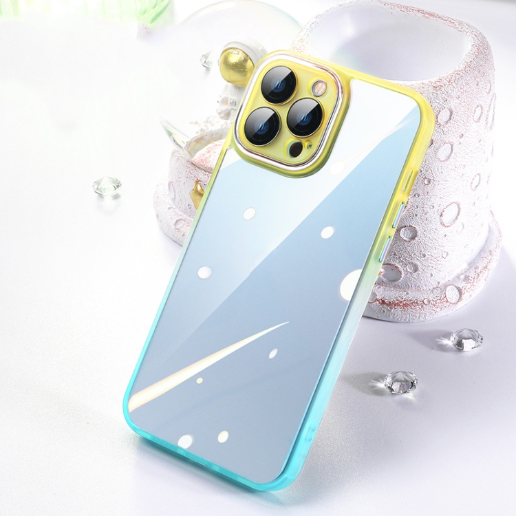 

Gradient Diamond Frame Phone Case For iPhone 12 Pro(Yellow Cyan)