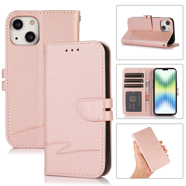 

Cross Texture Horizontal Flip Leather Phone Case For iPhone 14 Pro(Pink)