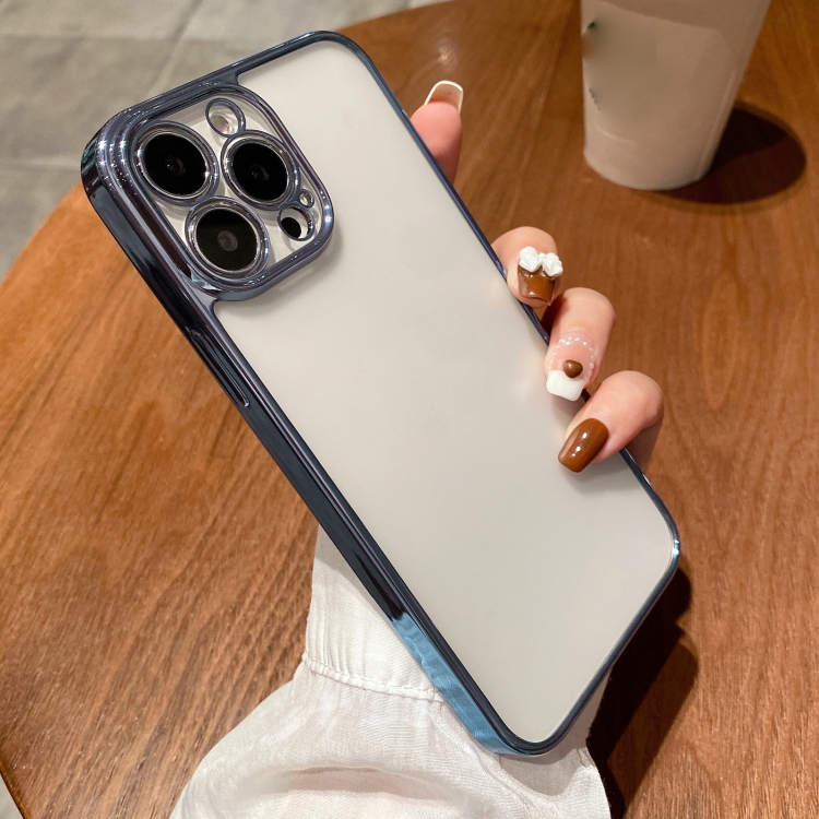 

Electroplated Frosted Glass Phone Case For iPhone 14(Blue)