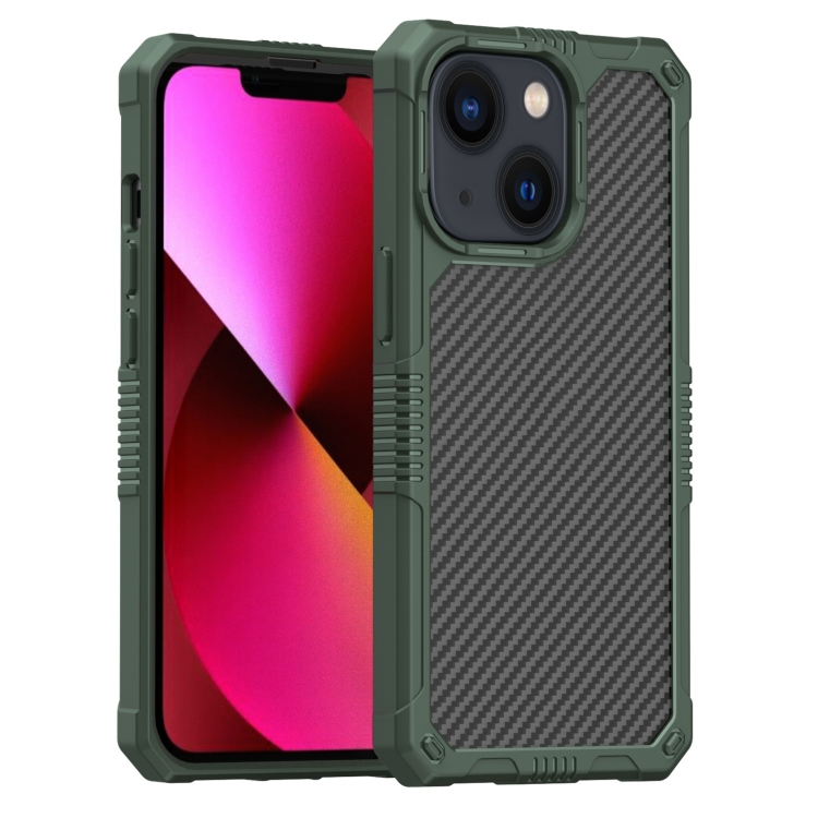 

Carbon Fiber Shockproof Phone Case For iPhone 14 Max(Dark Green)