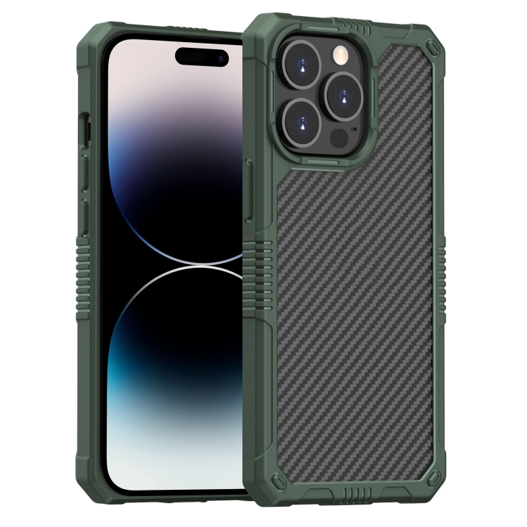 

Carbon Fiber Shockproof Phone Case For iPhone 14 Pro(Dark Green)