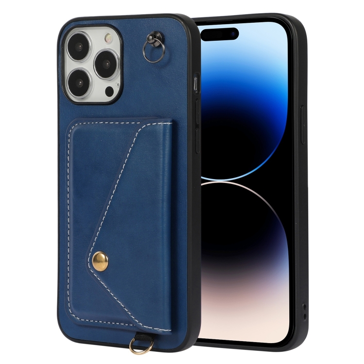 

Crossbody Wallet Card Bag Phone Case For iPhone 14 Pro Max(Blue)
