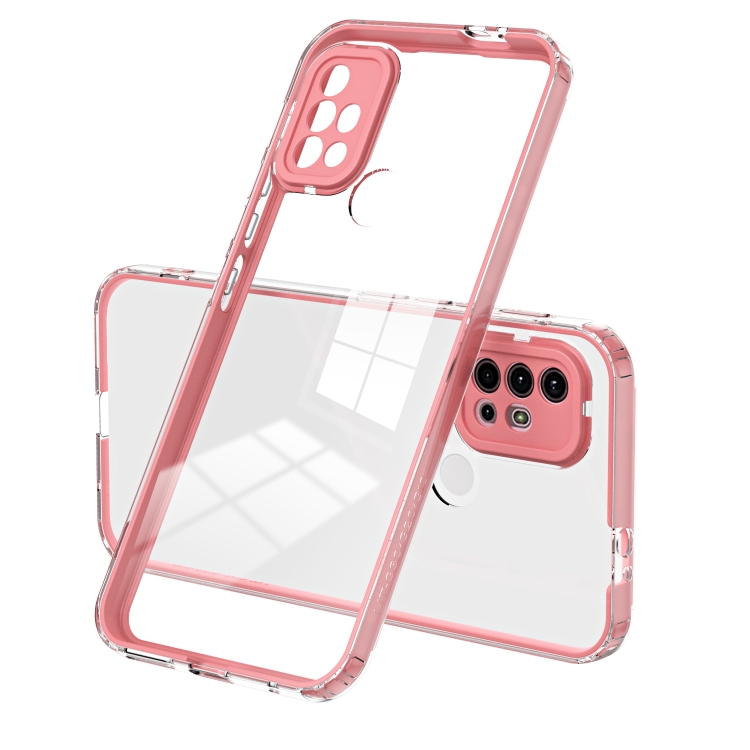 

For Motorola Moto G10 3 in 1 Clear TPU Color PC Frame Phone Case(Pink)