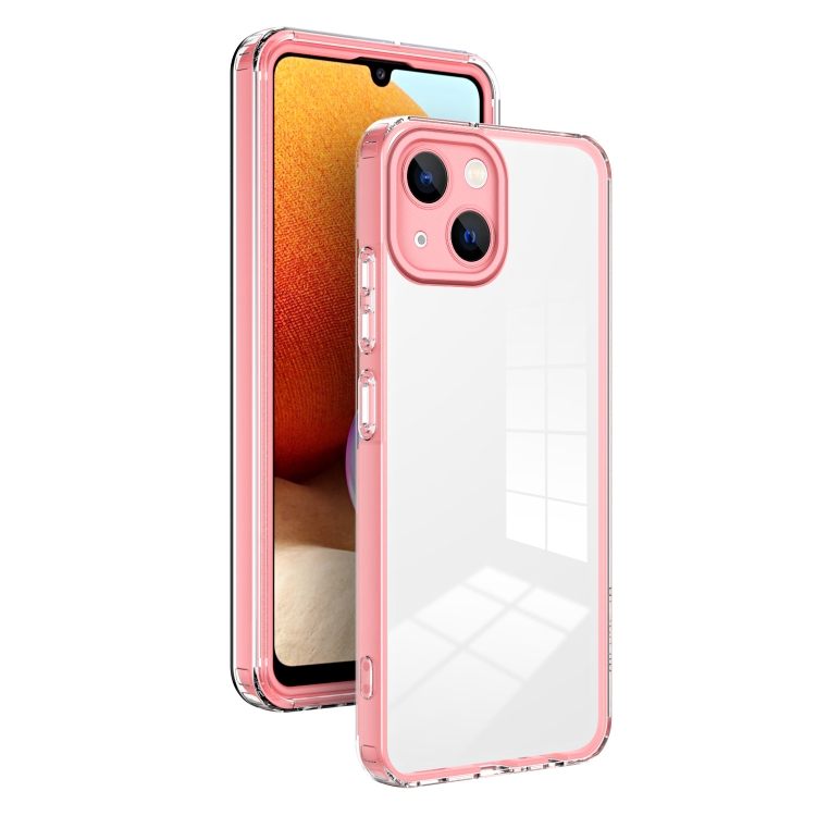 

For iPhone 13 3 in 1 Clear TPU Color PC Frame Phone Case(Pink)