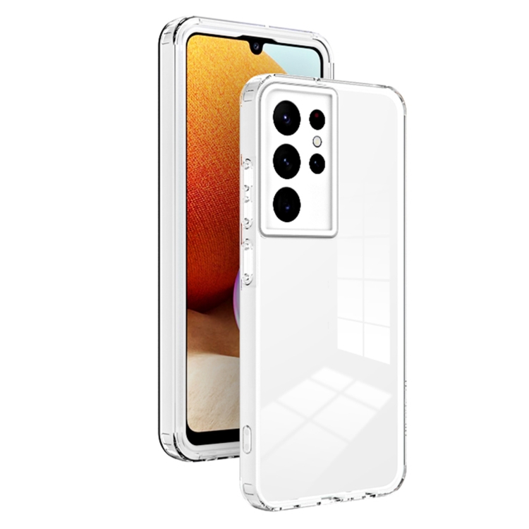

For Samsung Galaxy S22 Ultra 5G 3 in 1 Clear TPU Color PC Frame Phone Case(White)