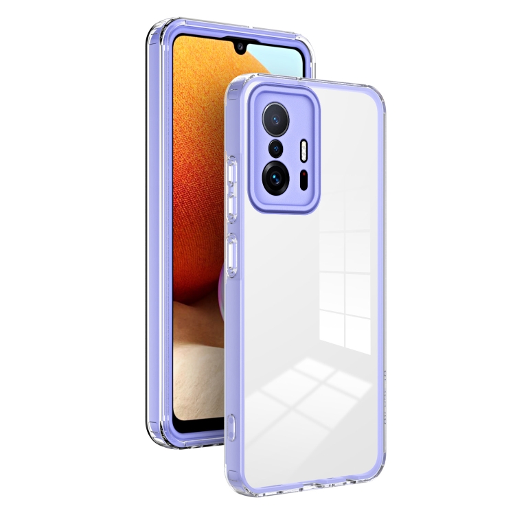 

For Xiaomi 11T 3 in 1 Clear TPU Color PC Frame Phone Case(Purple)