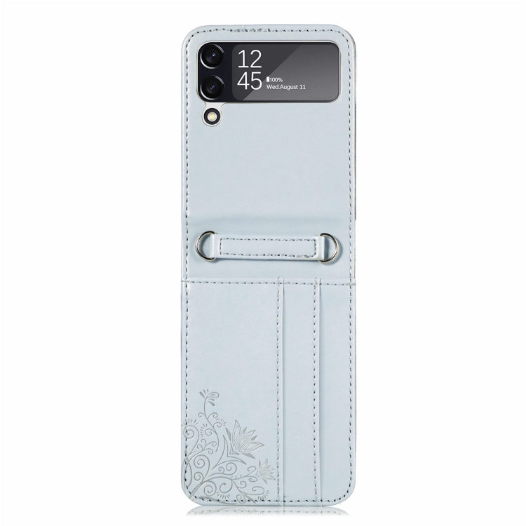 

For Samsung Galaxy Z Flip4 5G Diagonal Lanyard Embossed Card Phone Case(Grey)