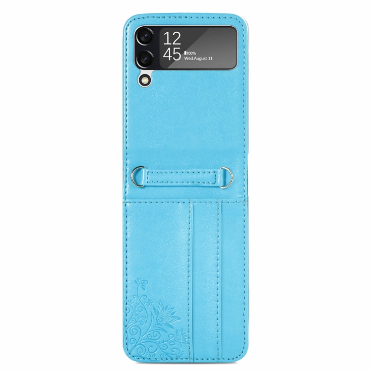 

For Samsung Galaxy Z Flip4 5G Diagonal Lanyard Embossed Card Phone Case(Blue)