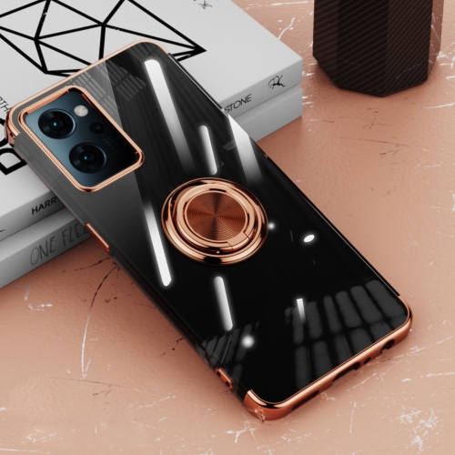 

For OPPO Reno7 A Electroplating Ring Holder Transparent Phone Case(Rose Gold)