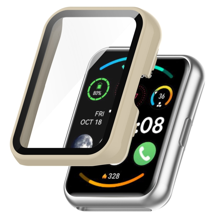 

For Huawei Watch Fit 2 / Fit 2 Active PC + Tempered Glass Integrated Watch Case(Ivory White)