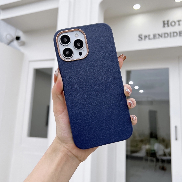 

Electroplated Leather Texture Phone Case For iPhone 14 Pro Max(Dark Blue)
