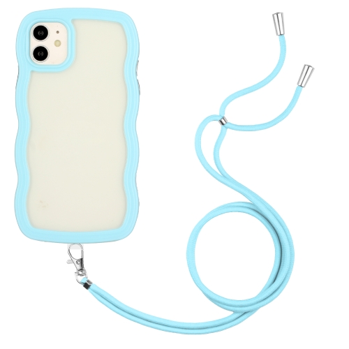 

For iPhone 11 Lanyard Candy Color Wave TPU Clear PC Phone Case (Blue)