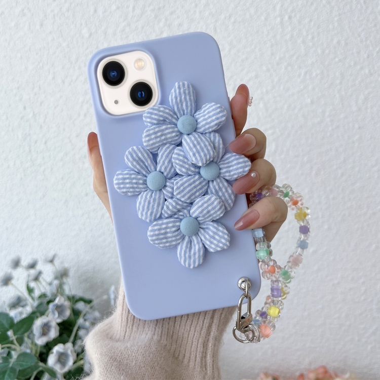 

Four Flowers Hand Strap Phone Case For iPhone 14(Light Purple)