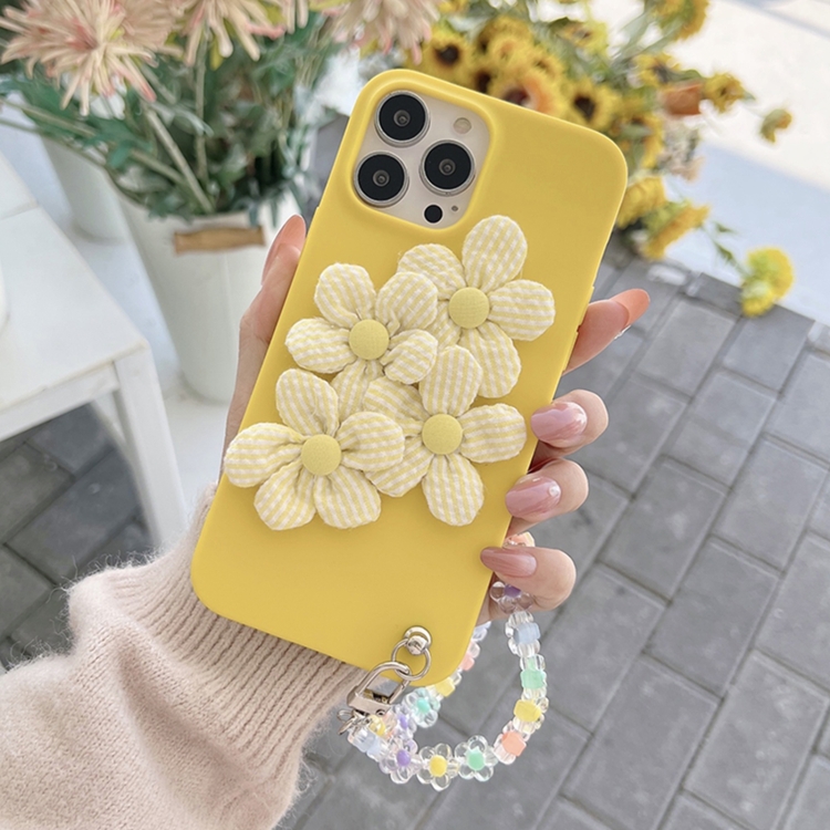 

For iPhone 14 Pro Max Four Flowers Hand Strap Phone Case (Yellow)