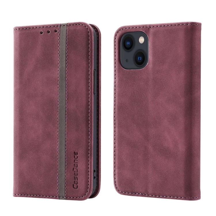 

Splicing Skin Feel Magnetic Leather Phone Case For iPhone 14(Wine Red)