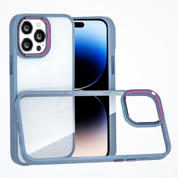 

Colorful Metal Lens Ring Phone Case For iPhone 14 Pro(Baby Blue)