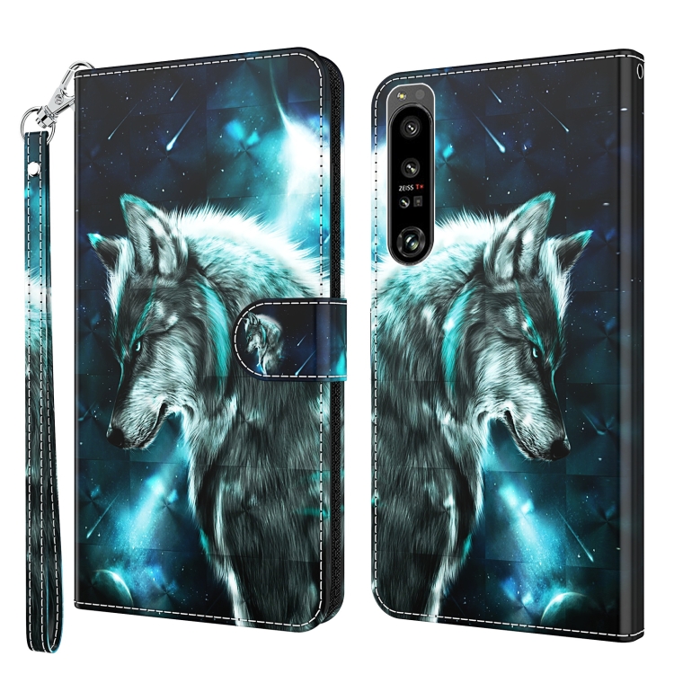 

For Sony Xperia 1 IV 3D Painting Pattern Flip Leather Phone Case(Wolf)