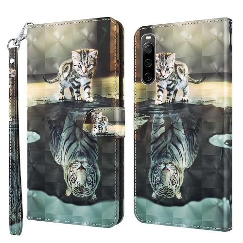 

For Sony Xperia 10 IV 3D Painting Pattern Flip Leather Phone Case(Cat Tiger)