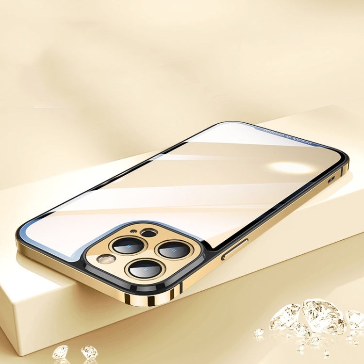 

HD Transparent Glass Phone Case For iPhone 14 Pro(Gold)