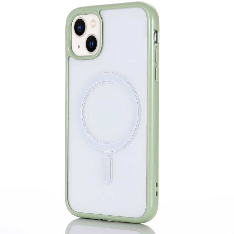 

2 in 1 Colorful Frame Transparent Magnetic Phone Case For iPhone 14(Green)