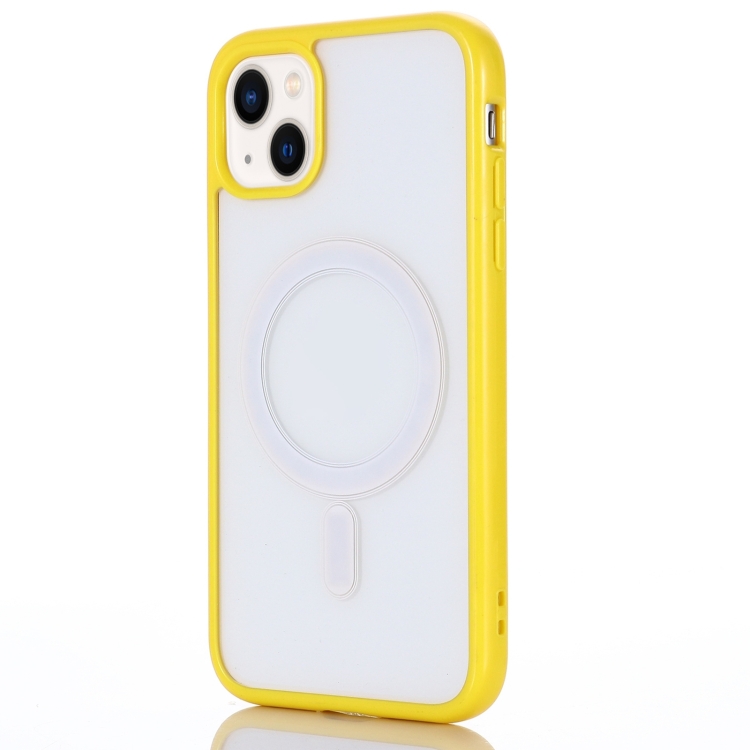 

2 in 1 Colorful Frame Transparent Magnetic Phone Case For iPhone 14 Max(Yellow)