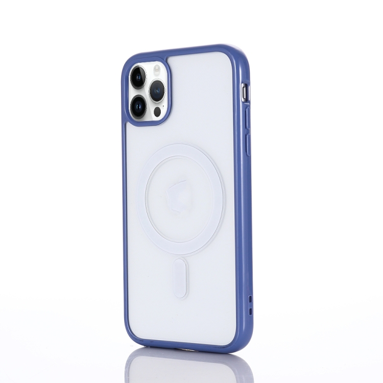 

2 in 1 Colorful Frame Transparent Magnetic Phone Case For iPhone 14 Pro(Blue)