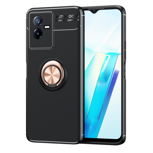 

For vivo T2x Metal Ring Holder TPU Phone Case(Black+Rose Gold)