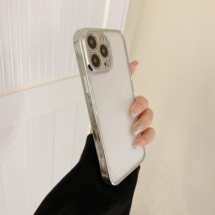 

Electroplated Transparent Glass Phone Case For iPhone 14(Silver)