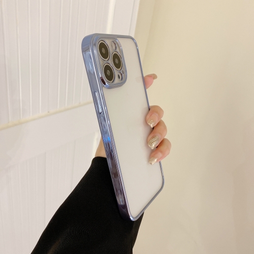 

Electroplated Transparent Glass Phone Case For iPhone 14 Max(Blue)
