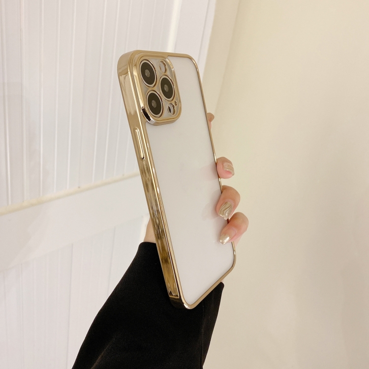 

Electroplated Transparent Glass Phone Case For iPhone 14 Pro Max(Gold)