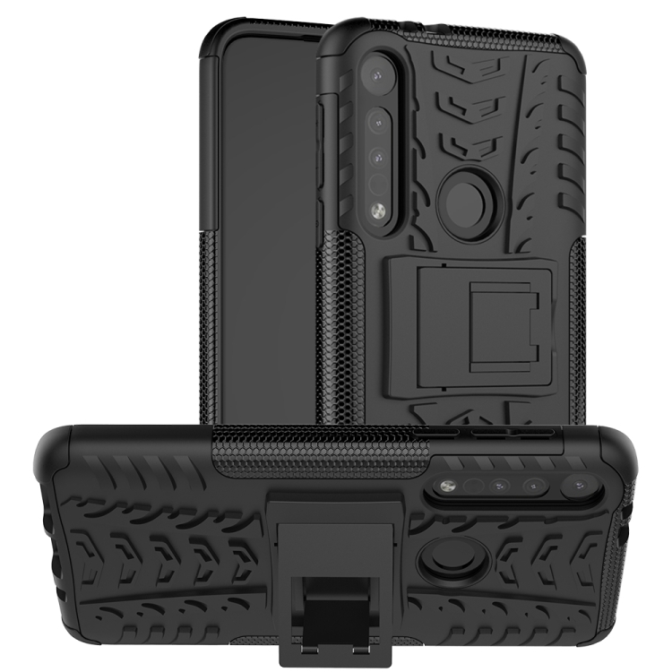 

For Motorola G8 Play Tire Texture Shockproof TPU+PC Protective Case with Holder(Black)