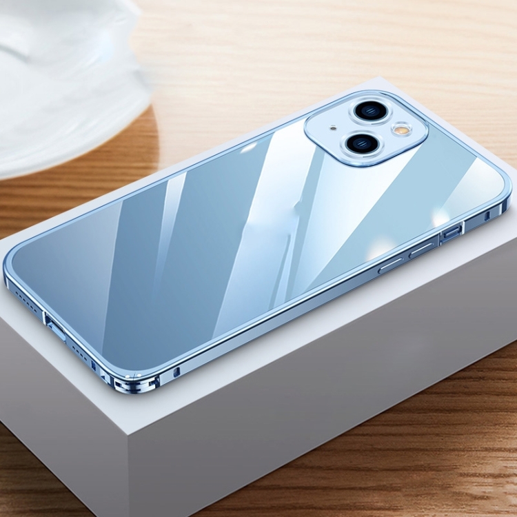 

Metal Frame HD Transparent Phone Case For iPhone 14(Sierra Blue)