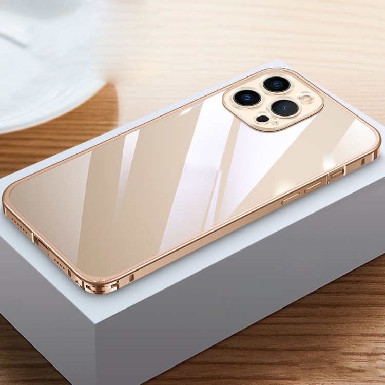 

For iPhone 14 Pro Metal Frame HD Transparent Phone Case(Gold)