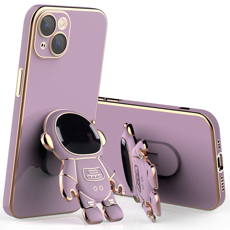 

Plating Astronaut Holder Phone Case with Lens Film For iPhone 12 Pro(Purple)