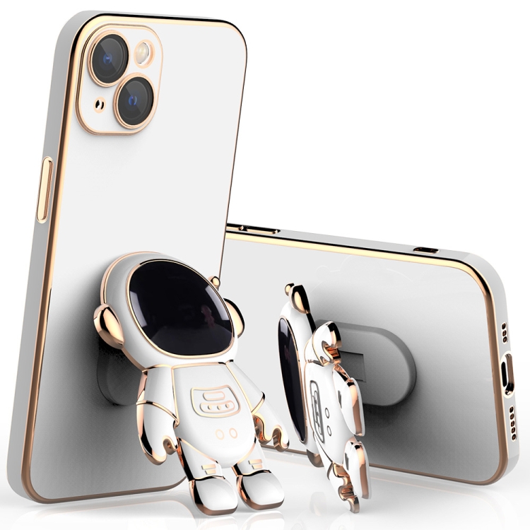 

Plating Astronaut Holder Phone Case with Lens Film For iPhone 11(White)