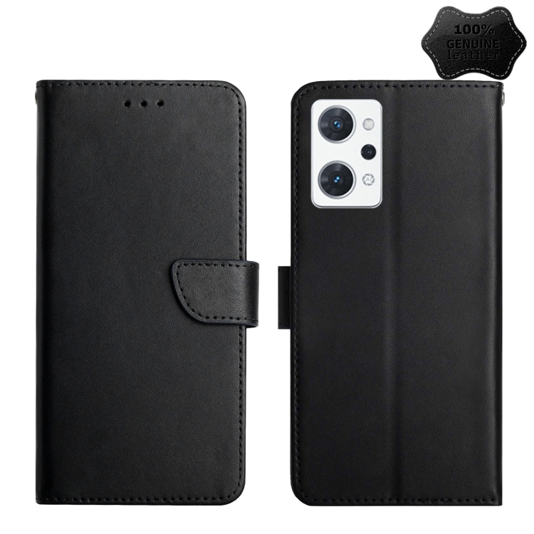 

For OPPO Reno7 A Genuine Leather Fingerprint-proof Flip Phone Case(Black)
