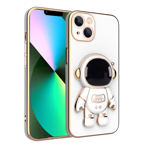 

For iPhone 13 Pro Plating Astronaut Holder Phone Case (White)